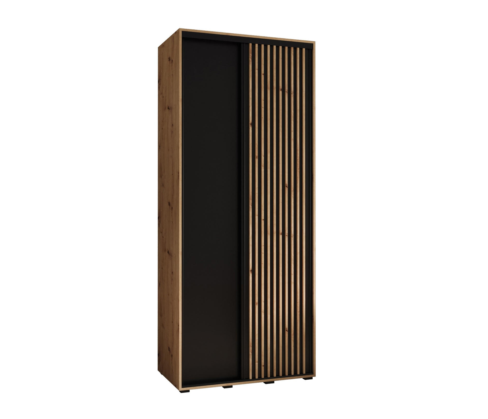 Abiks Möbel Schwebetürenschrank Eiche Artisan, Schwarz, Eiche Artisan 110x205.2x45 cm