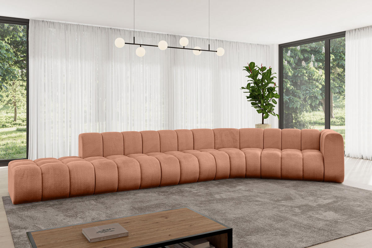 ECKSOFA modulares Sofa Tilmo-L2 - 490x194x70 cm Apricot - Koralle, Holzwerkstoff/Textil (490/194cm) - ALTDECOR