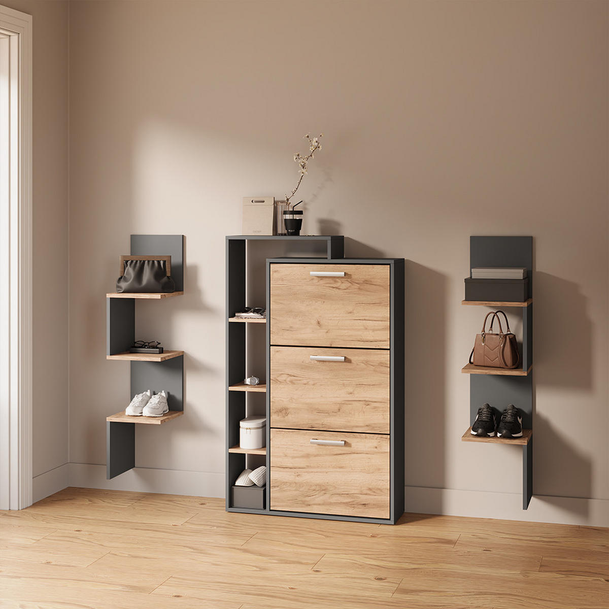 ECKREGAL Vesuvio Anthrazit 28 x 116.4 cm 2er Set - Anthrazit, Holzwerkstoff (28/116.4/28cm) - Livinity®