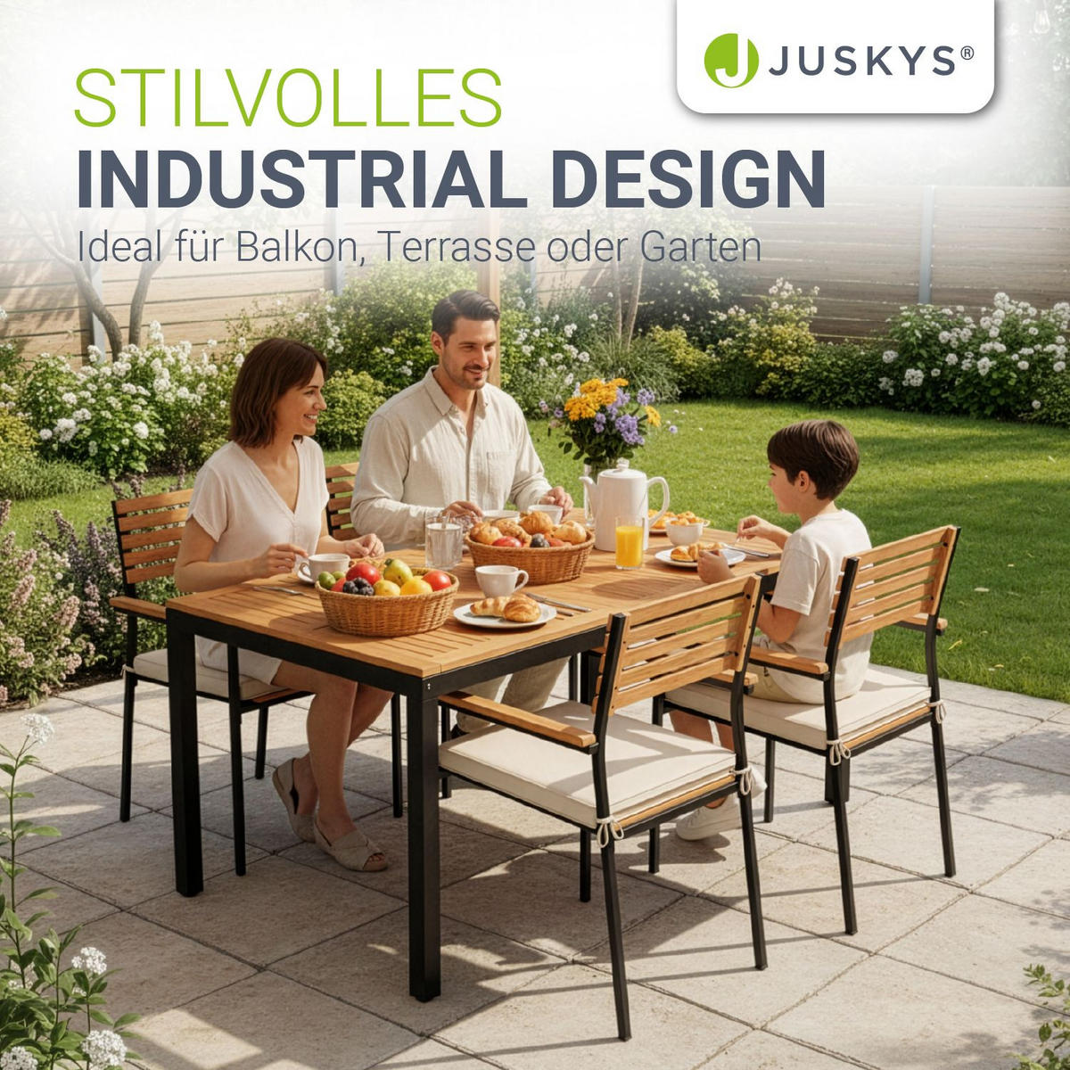 GARTENGARNITUR Rhodos Akazienholz 5-teilig - Braun, Holz/Metall - Juskys
