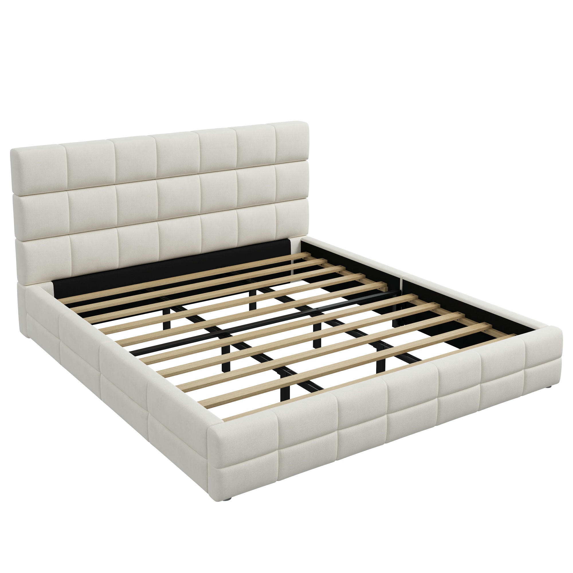 POLSTERBETT 180/200 cm in Beige Samt mit Kopfteil - Beige, Holzwerkstoff/Textil (180/200cm) - WISHDOR