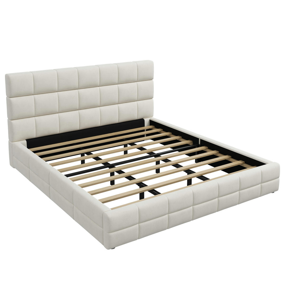 POLSTERBETT 180/200 cm in Beige mit Gepolstertem Kopfteil Samt Modernes Design - Beige, Holzwerkstoff/Textil (180/200cm) - STILVORA