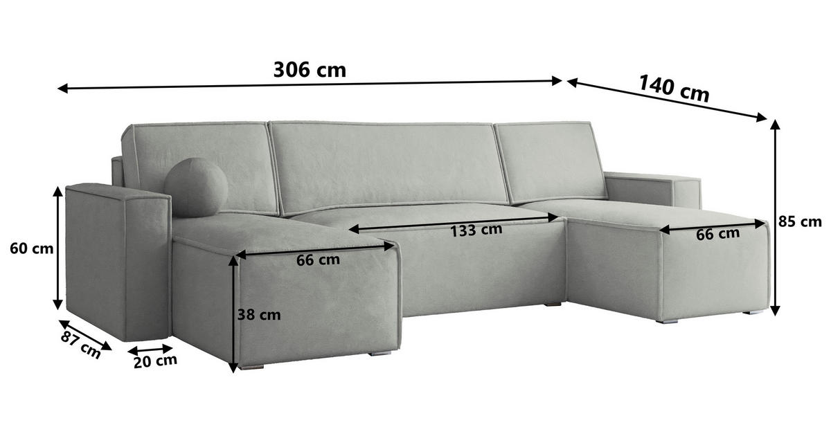 WOHNLANDSCHAFT PESANO M Braun Velours-Stoff mit Schlaffunktion - Braun, Holz (306/85/140cm) - MASSENO