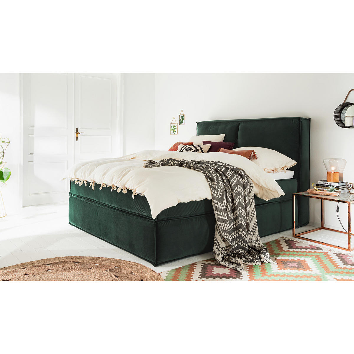 BOXSPRINGBETT mit Kopfteil - Premium - Grün, Textil (180/200cm) - home24