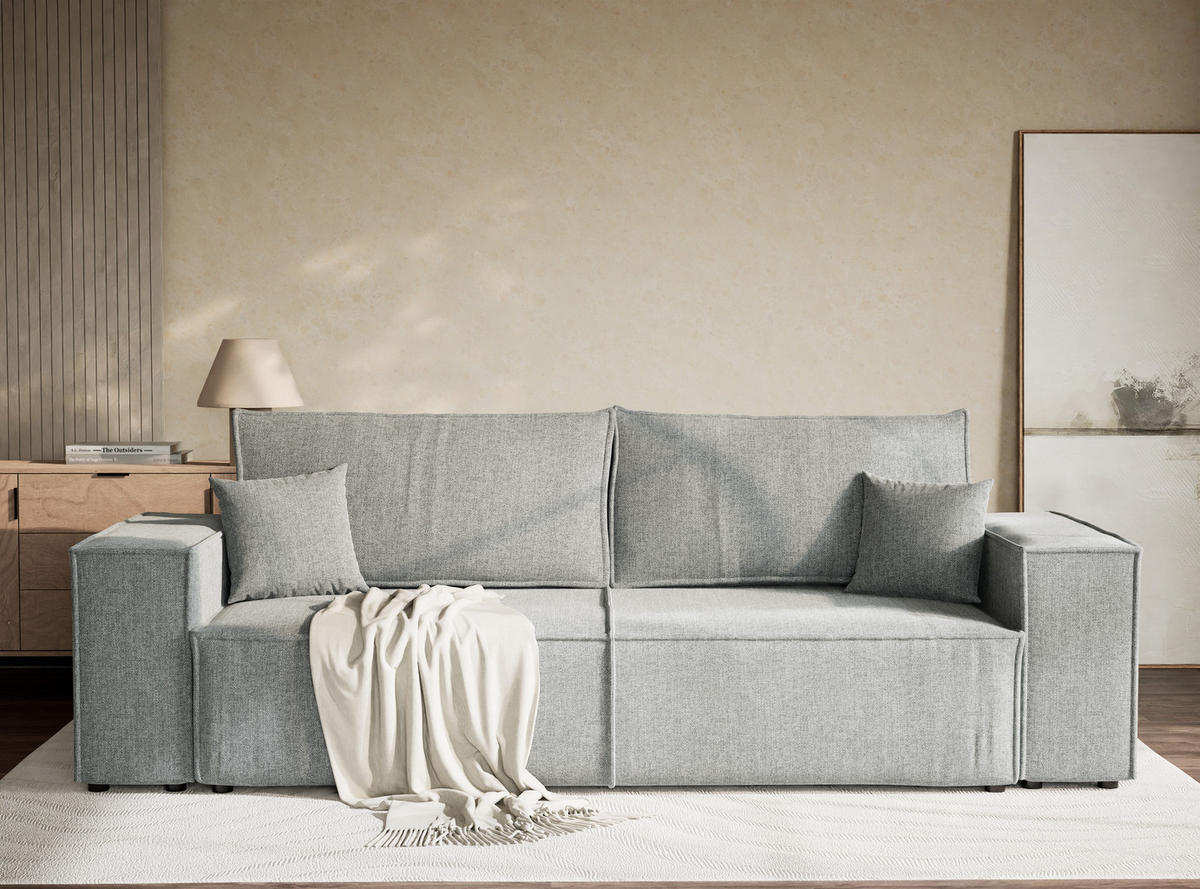 ROZKLÁDACÍ POHOVKA Milos, textil, modrošedý - černá/šedohnědá, dřevo/kompozitní dřevo (255/70/105cm) - Maison de Reve