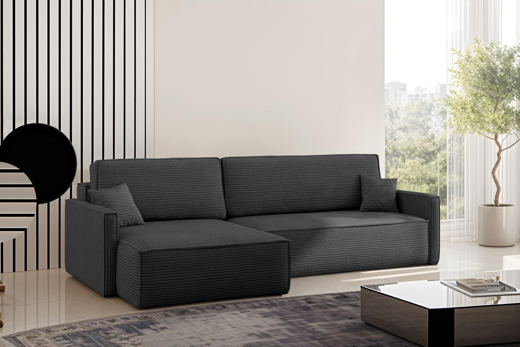 SCHLAFSOFA Carlos, Ecksofa L-Form mit schlaffunktion und bettkasten Stoff Poso Graphit Links - Graphitfarben, Holz (142/83/250cm) - Kaiser Möbel