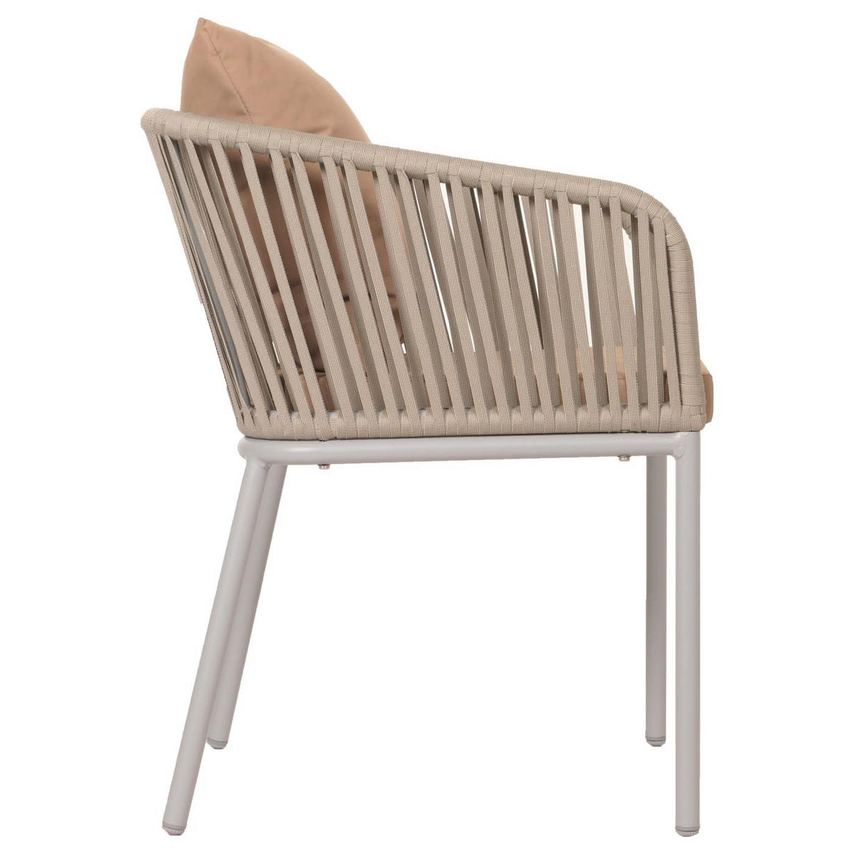 GARTENSTUHL 2er-Set 75x55x55cm wetterfest Aluminium Seilgeflecht Rope Grau Kissen Taupe - Grau, Metall (55/75/55cm) - PROREGAL