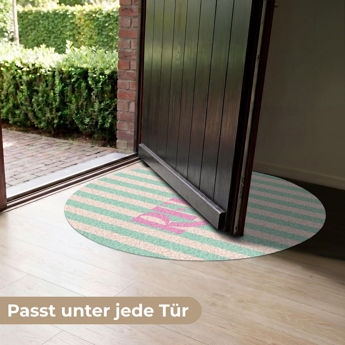 FUSSMATTE Rosa – Grün – Streifen – Entspannung 90x90 cm - Mintgrün, Kunststoff (90/0.4cm) - MuchoWow