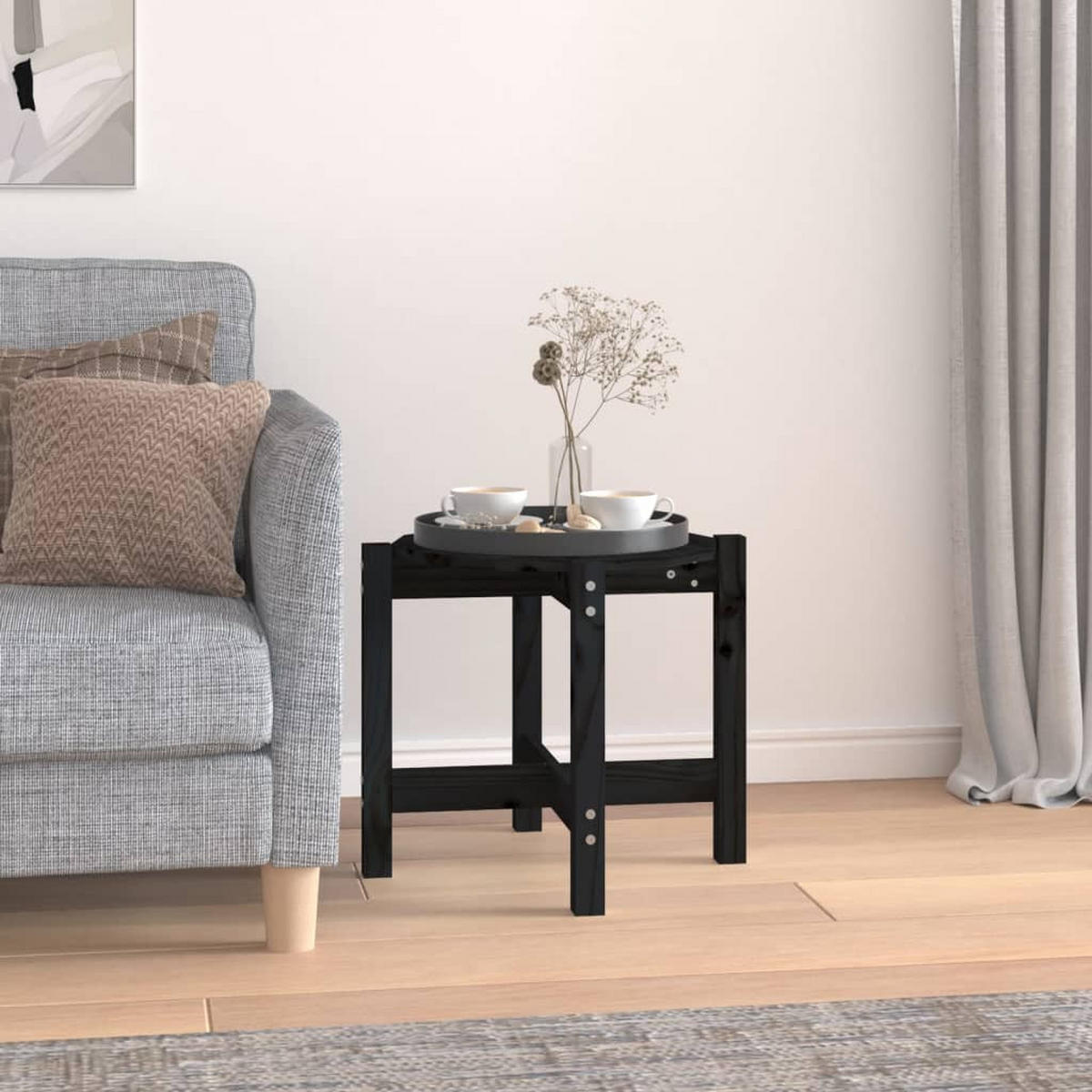 COUCHTISCH Schwarz Ø 52,5x45 cm Massivholz Kiefer - Schwarz, Holz (52.5/52.5/45cm) - furnicato