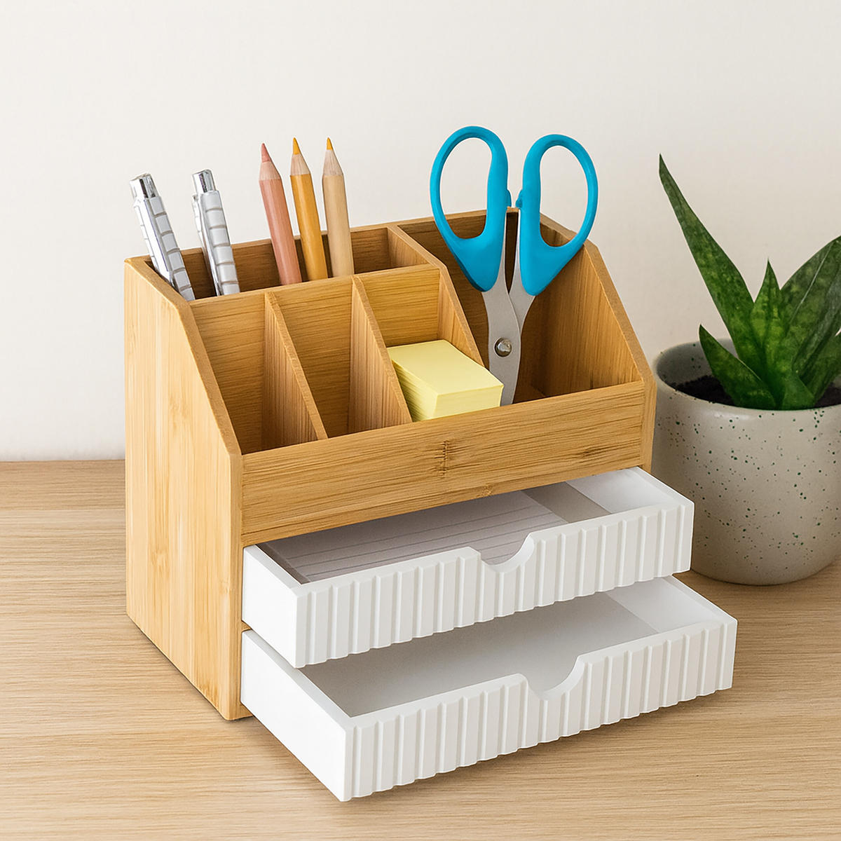 SCHREIBTISCHORGANIZER - Hellbraun, Holz/Holzwerkstoff (14/24/19cm) - Relaxdays