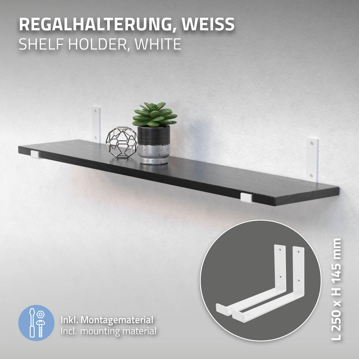 REGALHALTERUNG - Weiß, Metall (14.5/4/26cm) - ML-DESIGN