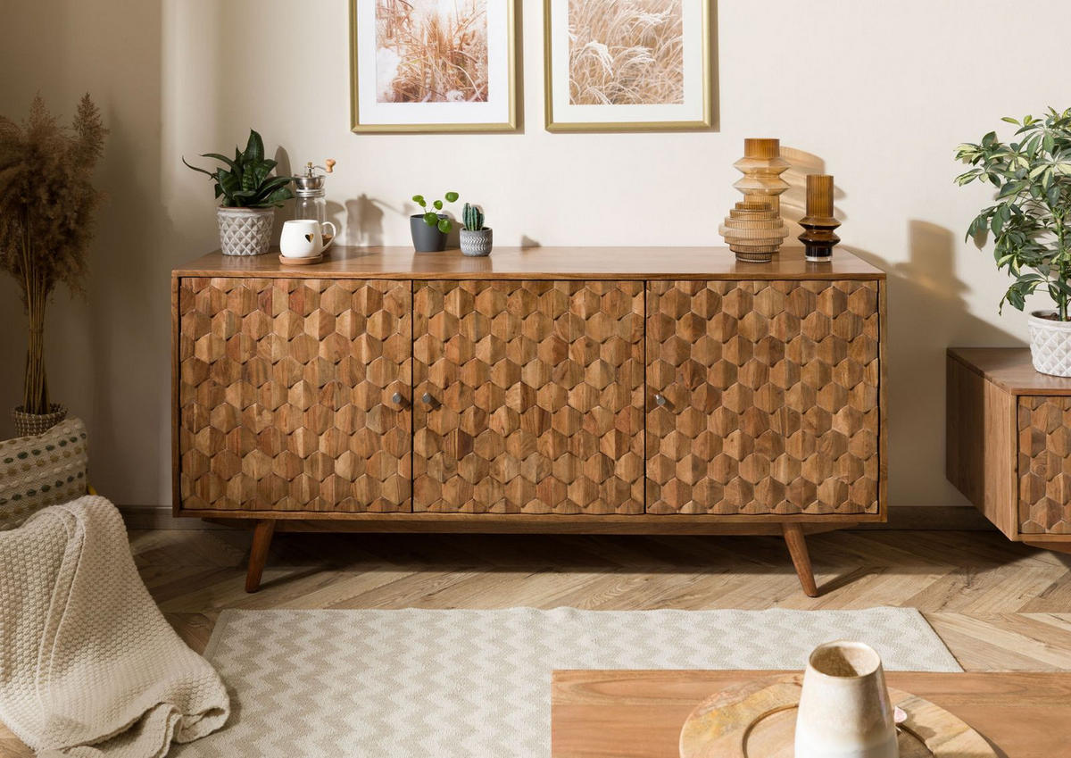 SIDEBOARD Akazie 160x42x75 Akazie natur lackiert MOSAYK #110 - Braun, Holz (160/75/42cm) - Massivmoebel24