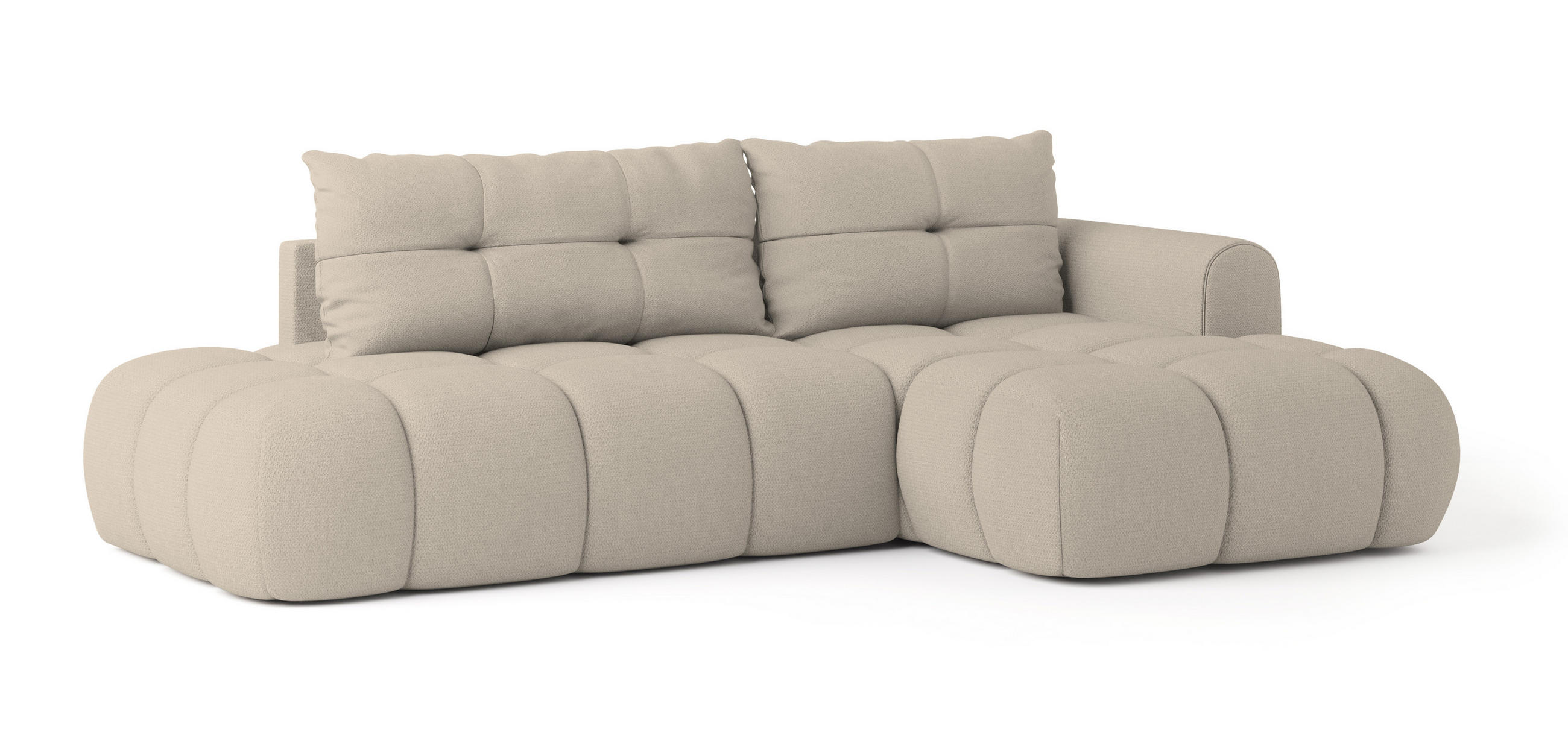 ECKSOFA FLUMA R-S Beige Geflochtener Stoff mit Schlaffunktion - Beige, Holz (279/158cm) - MASSENO