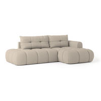ECKSOFA FLUMA R-S Beige Geflochtener Stoff mit Schlaffunktion - Beige, Holz (279/158cm) - MASSENO