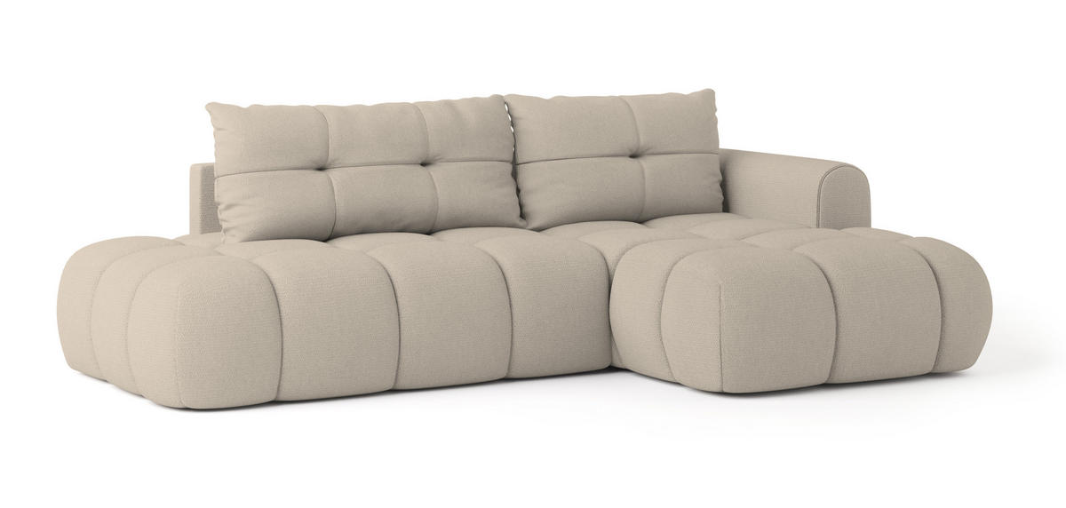 ECKSOFA FLUMA R-S Beige Geflochtener Stoff mit Schlaffunktion - Beige, Holz (279/158cm) - MASSENO