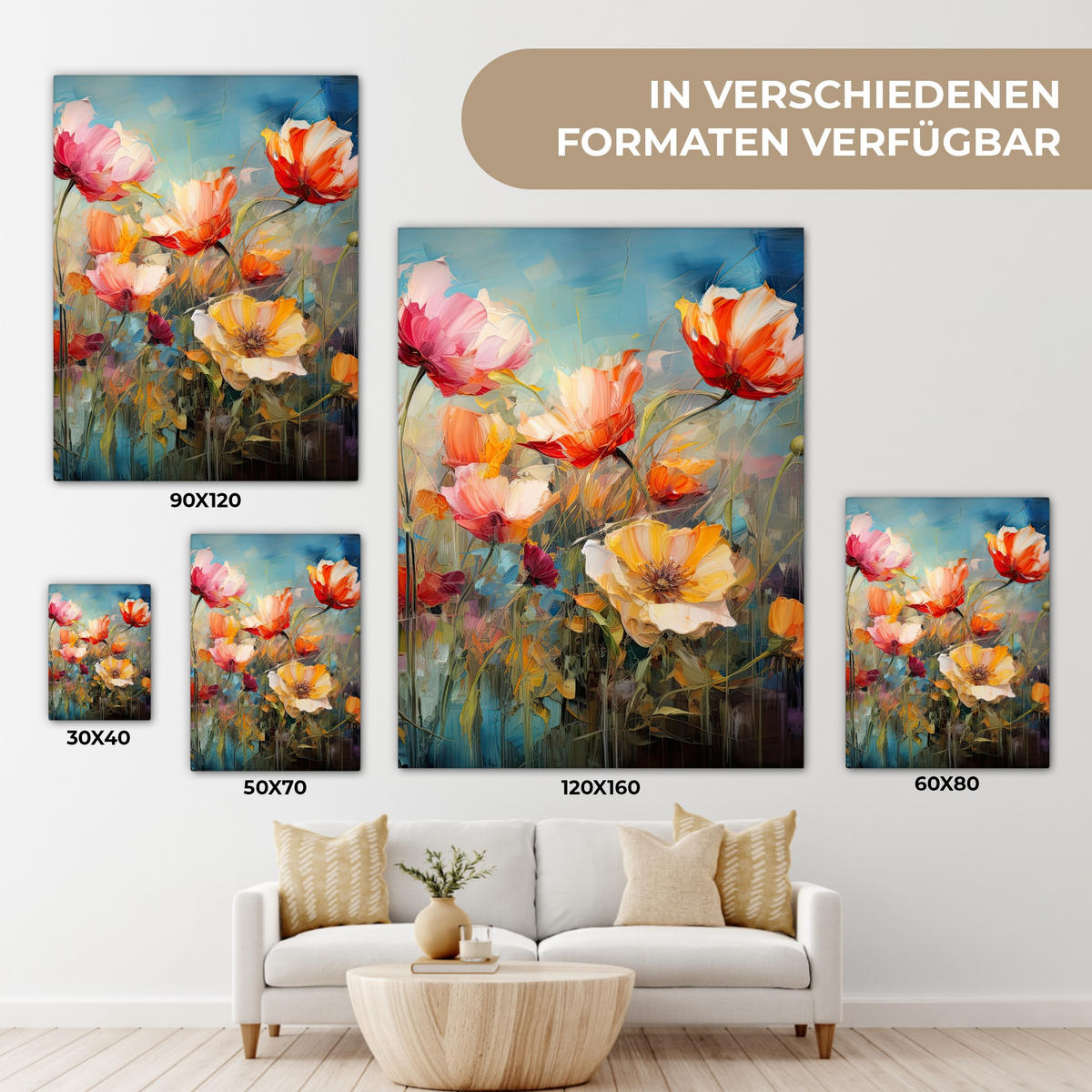 LEINWANDBILD Blumen - Aquarell - Kunst - Botanisch - Natur 60x80 cm - Orange, Textil (60/80cm) - MuchoWow