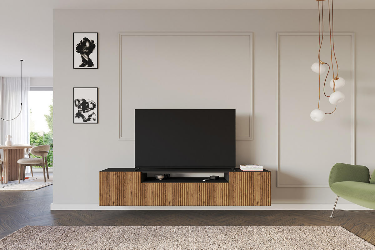 LOWBOARD NOA-2-W 200x40x41 cm - Schwarz / Katania - Eiche Wotan, Holzwerkstoff (200/40/41cm) - ALTDECOR