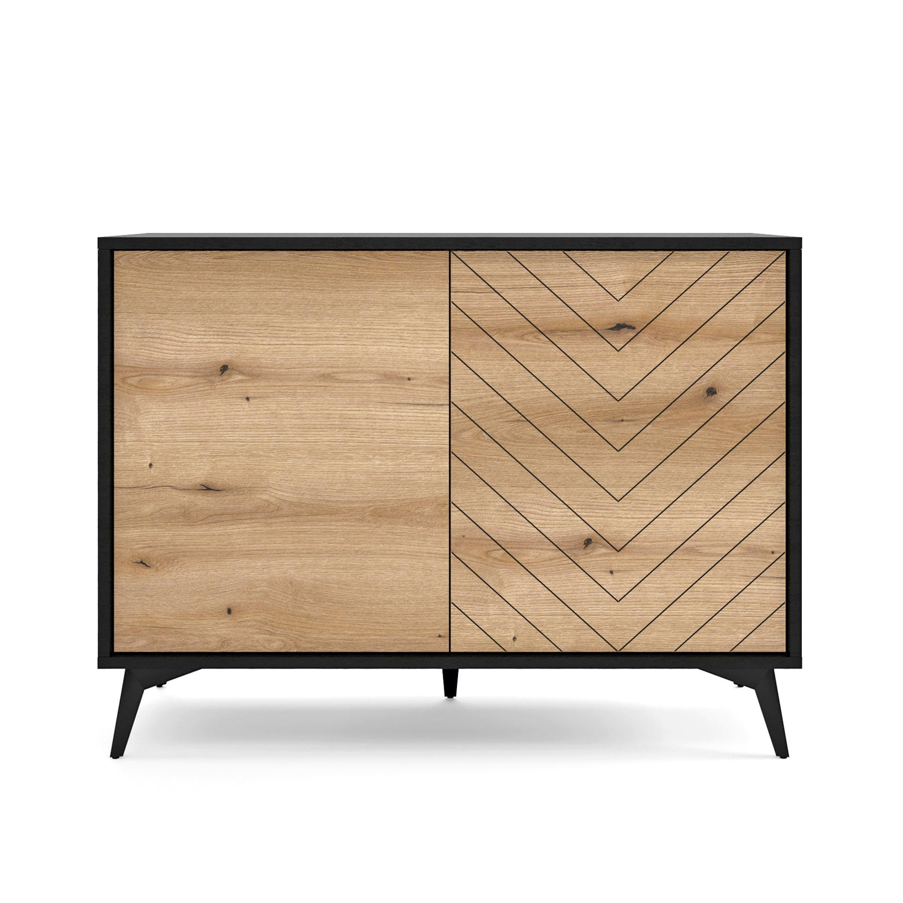 SIDEBOARD Boulia Schwarz mit Fischgrätfronten in Eiche 104 cm - Schwarz, Holzwerkstoff/Metall (104/119/39cm) - Selsey
