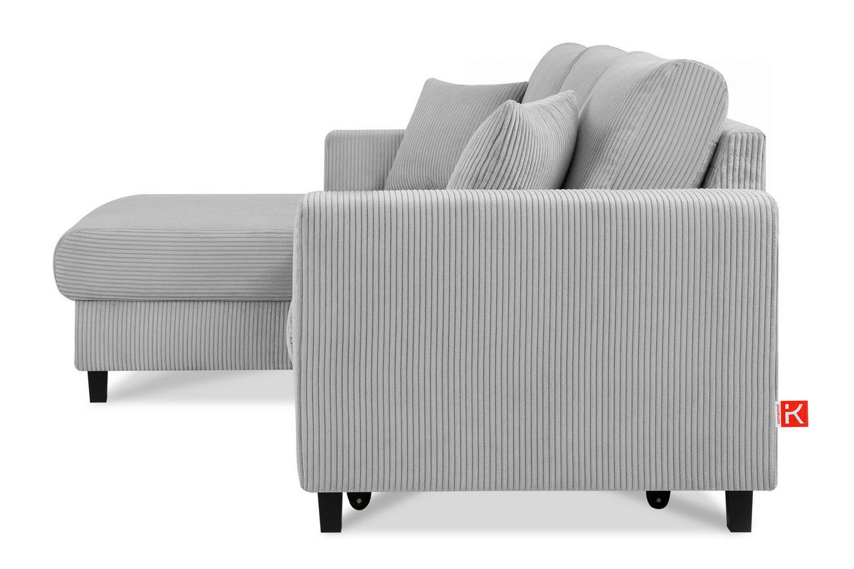 ECKSCHLAFSOFA EGRET Links mit Bettkasten, Cord-Stoff, hellgrau - Hellgrau, Textil (234/90cm) - KONSIMO®