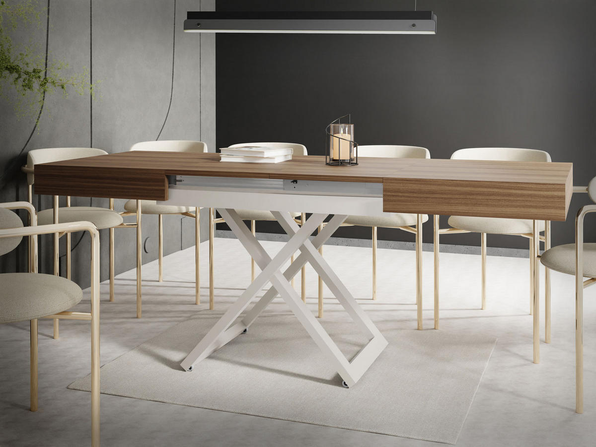 COUCHTISCH Cavetta U höhenverstellbar ausziehbar, Walnuss Braun 120-200/80/27-76 cm - Kaschmir/Walnussfarben, Holzwerkstoff/Metall (80/120/76cm) - WFL GROUP