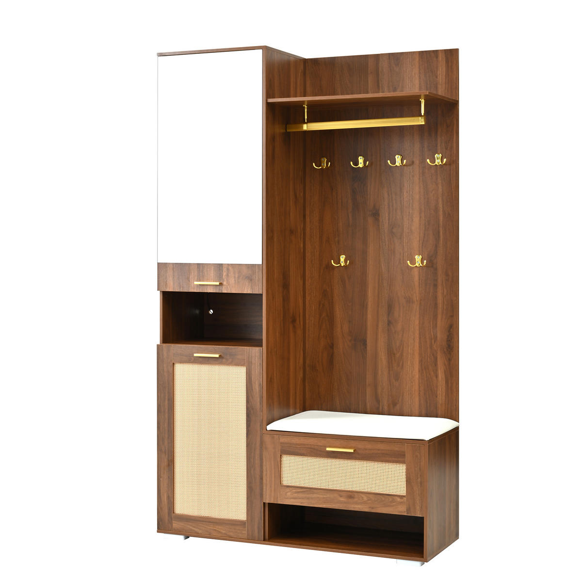 GARDEROBEN-SET Spiegel 6 goldene Haken Schuhschrank LED modern - Multicolor, Holzwerkstoff (38/190/110cm) - FLIEKS