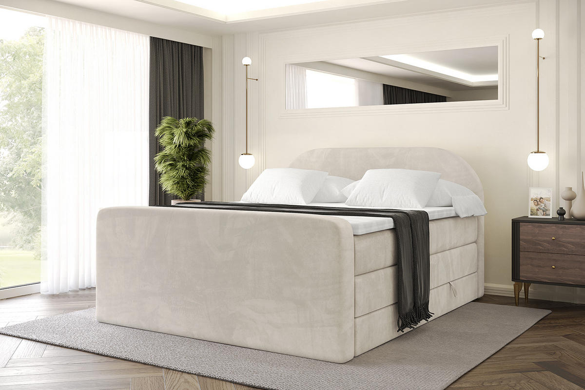 BOXSPRINGBETT mit Matratze und Lattenrost - NOX-Z KING-160x200 - Beige Casablanca - Beige, Holzwerkstoff (160/200cm) - ALTDECOR