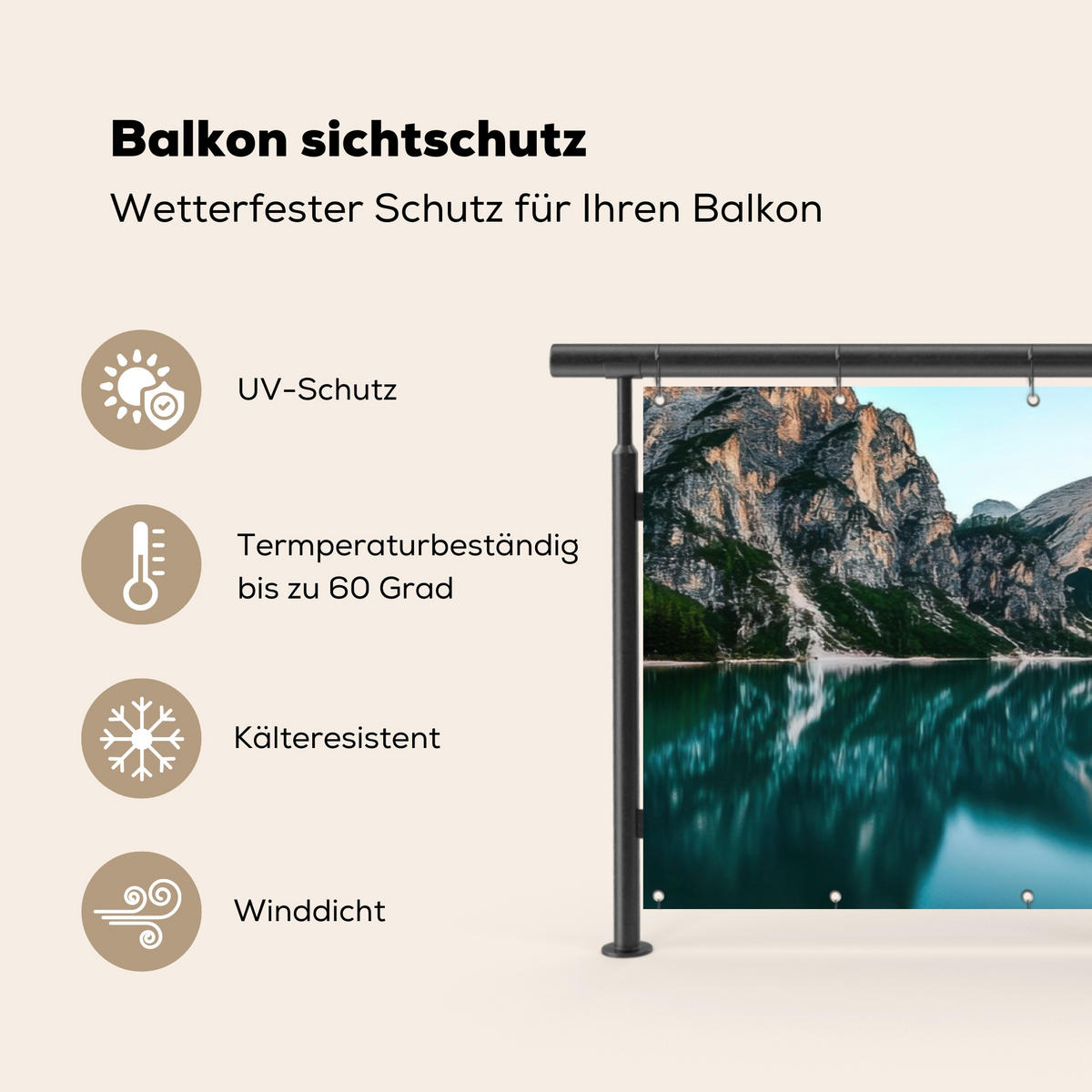 BALKON-SICHTSCHUTZ See - Berge - Sonnenuntergang - Boot - Petrol, Kunststoff (300/95cm) - MuchoWow