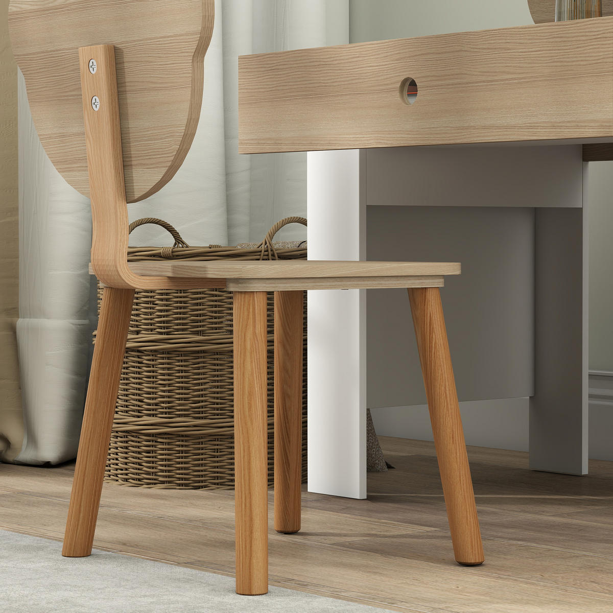 KINDERSCHREIBTISCH Set mit Tischplatte & Schublade Kinder Schreibtisch und Stuhl - Naturfarben, Holz (41/74.5/80cm) - AIYAPLAY