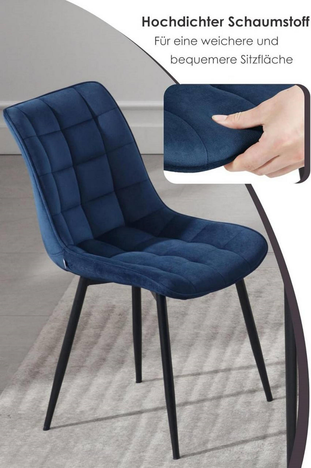 ESSZIMMERSTUHL 4er Set, Samt, Metallbeine, Blau - Blau/Schwarz, Textil/Metall (46/85.5/40.5cm) - Woltu