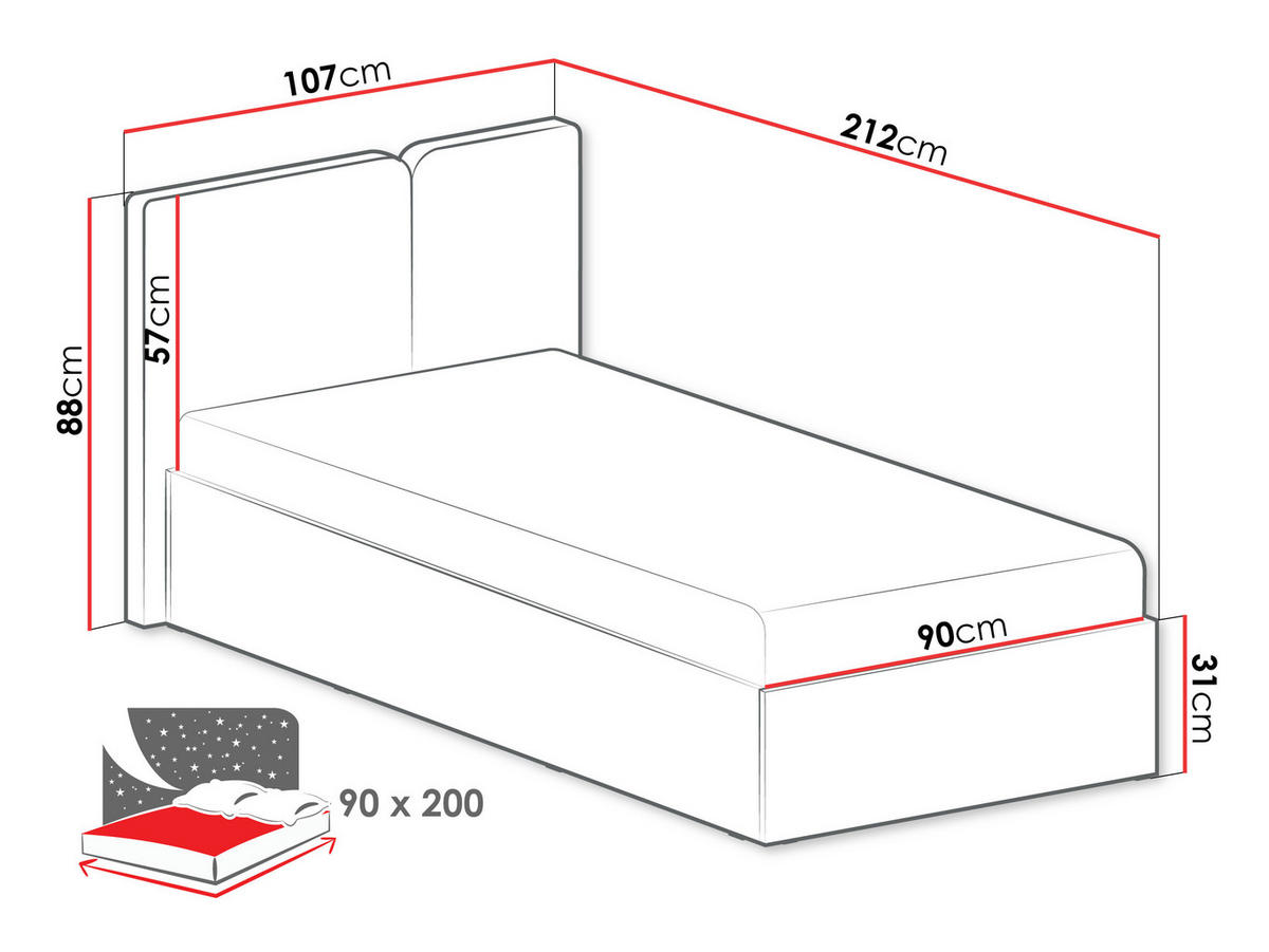 JUGENDBETT Luca LC13 - Schwarz/Grün, Holzwerkstoff/Kunststoff (90/200cm) - MIRJAN24