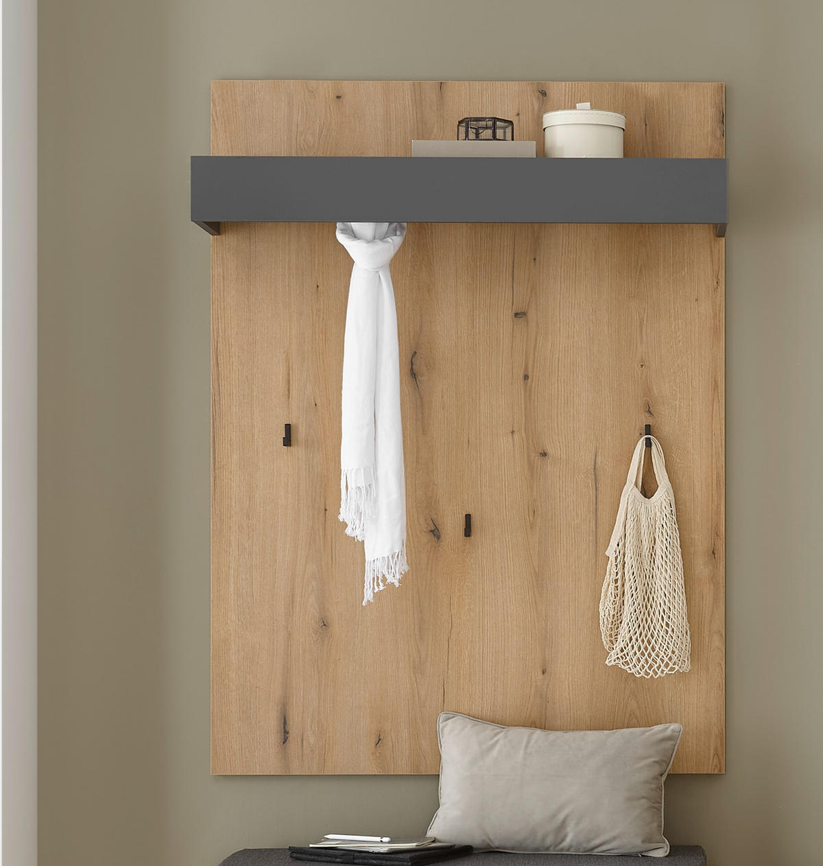 GARDEROBENPANEEL Evoke Eiche, grau 100 x 135 cm, Wandgarderobe mit Kleiderstange - Eichefarben/Grau, Holzwerkstoff/Metall (100/135/25cm) - Furn.Design