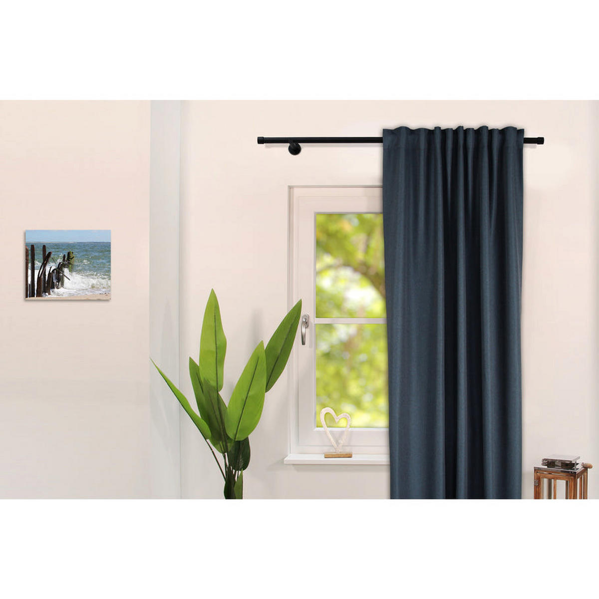 GARDINENSTANGE 1-lauf Kappe - Schwarz, Metall (60cm) - Deco-Raum