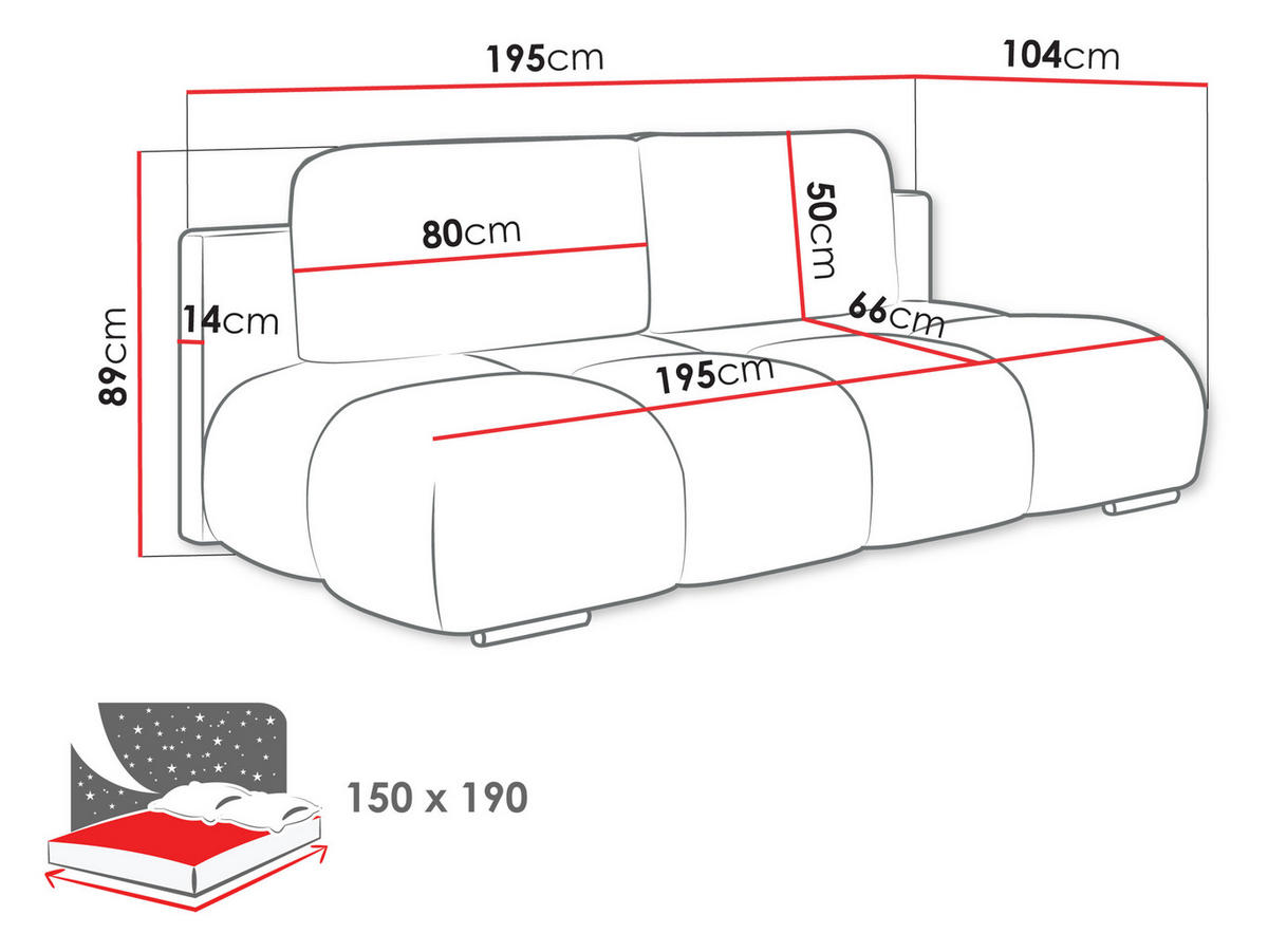 SCHLAFSOFA Honey Mini - Sandfarben/Schwarz, Holz/Kunststoff (195/89/90cm) - MIRJAN24