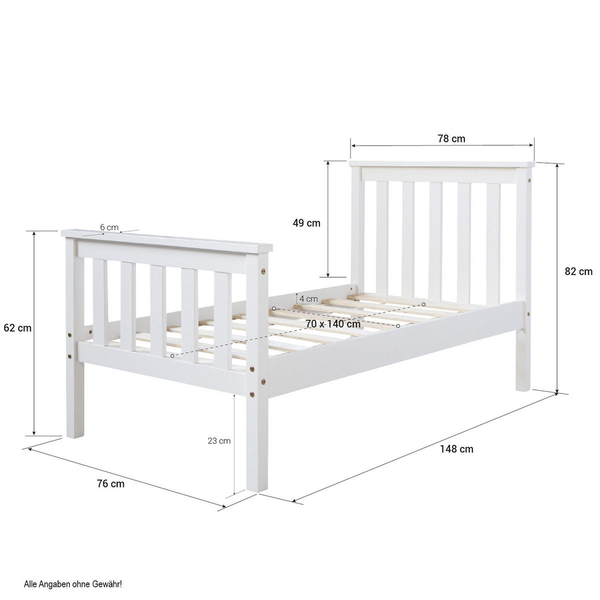 KINDERBETT 70/140 weiß - Weiß, Holz (70/140cm) - Homestyle4u