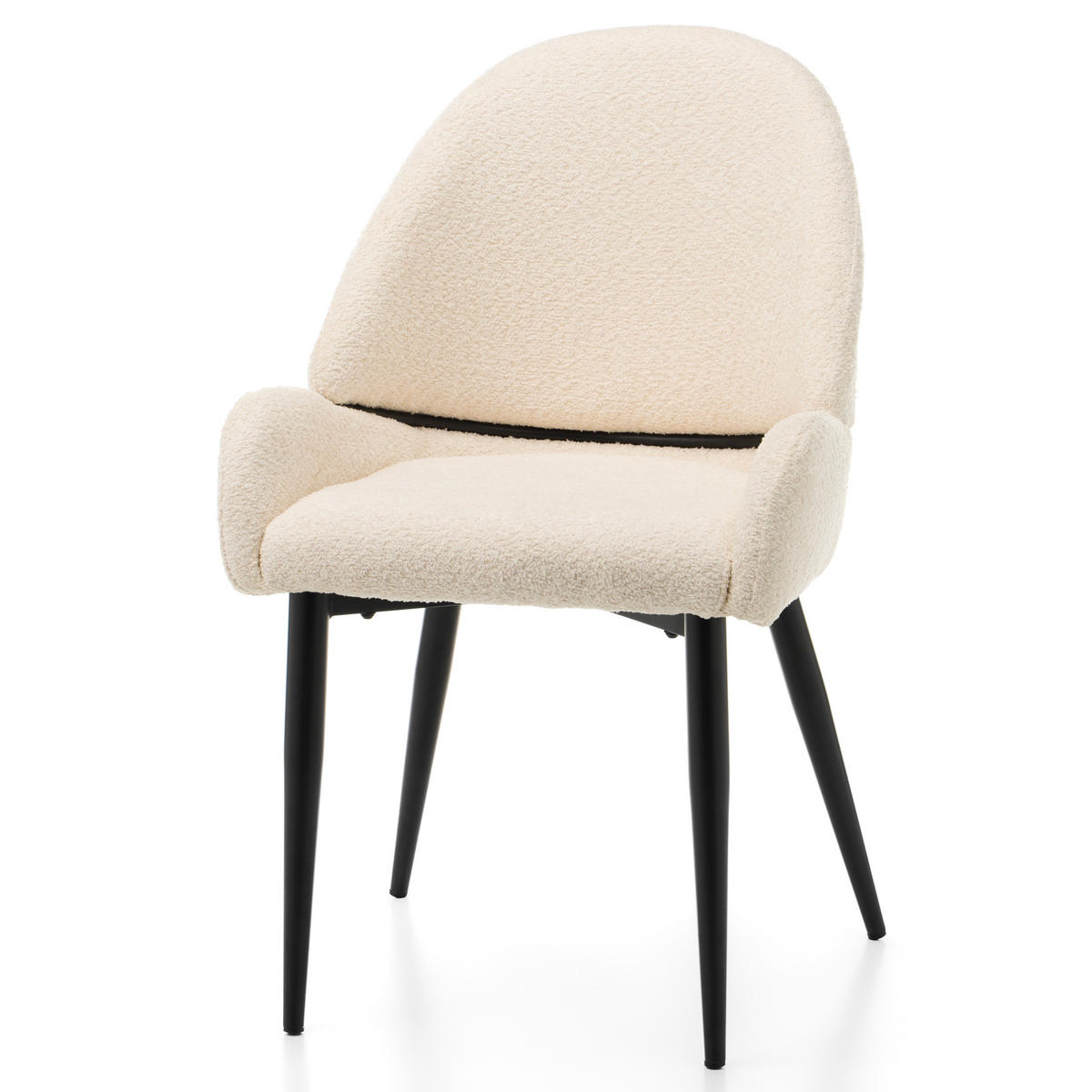 STUHL BERGAMO gepolsterter mit Steppung - hellbeige - Boucle - Ecru/Schwarz, Textil/Metall (56/91/61cm) - NEW HOME