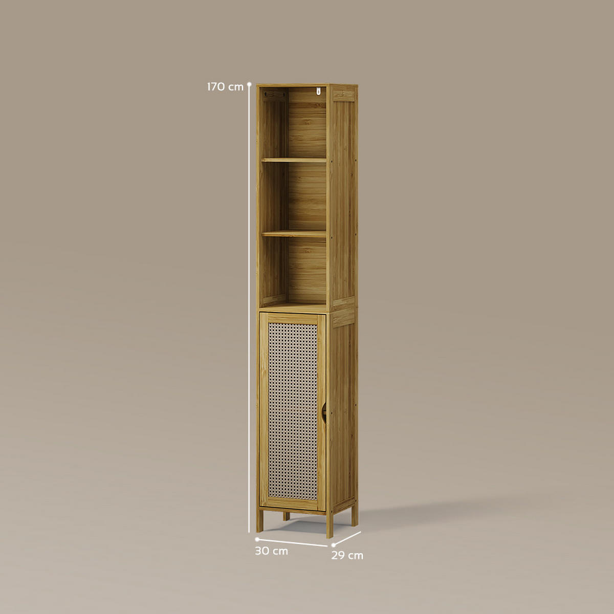 KOPALNIŠKA OMARICA Mincio, Bambus, 30 x 170 cm z 1 vrati - naravne barve, leseni material (30/170/29cm) - Livinity®