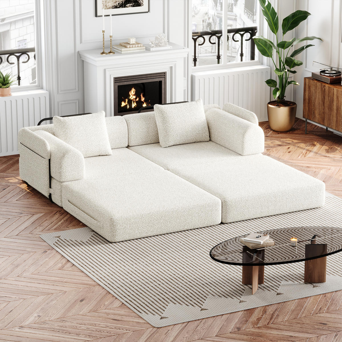2-SITZER SOFA Chenille Beige mit Armlehnen-Ablagefach - Beige, Textil (183.8/69.8/91.4cm) - WISHDOR