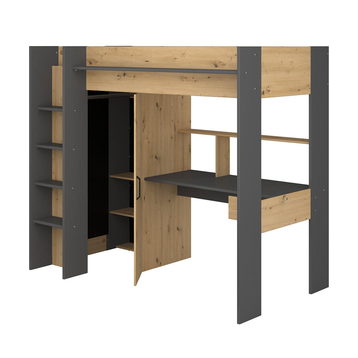 MEZZANINBETT mit Schreibtisch und Stauraum 90x200 cm - Heavy - Apfelbaumfarben, Holz/Holzwerkstoff (90/200cm) - Calicosy