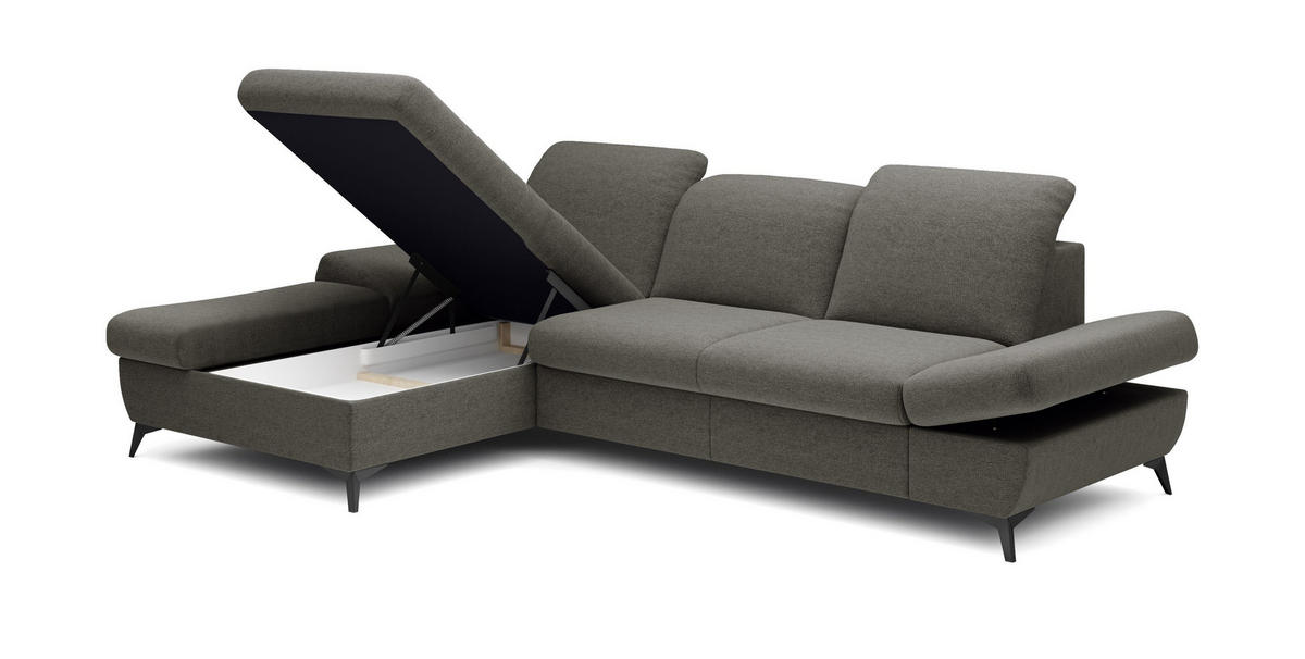 ECKSOFA FELICE L-S Grau Geflochtener Stoff mit Schlaffunktion - Grau, Holz (284/166cm) - MASSENO