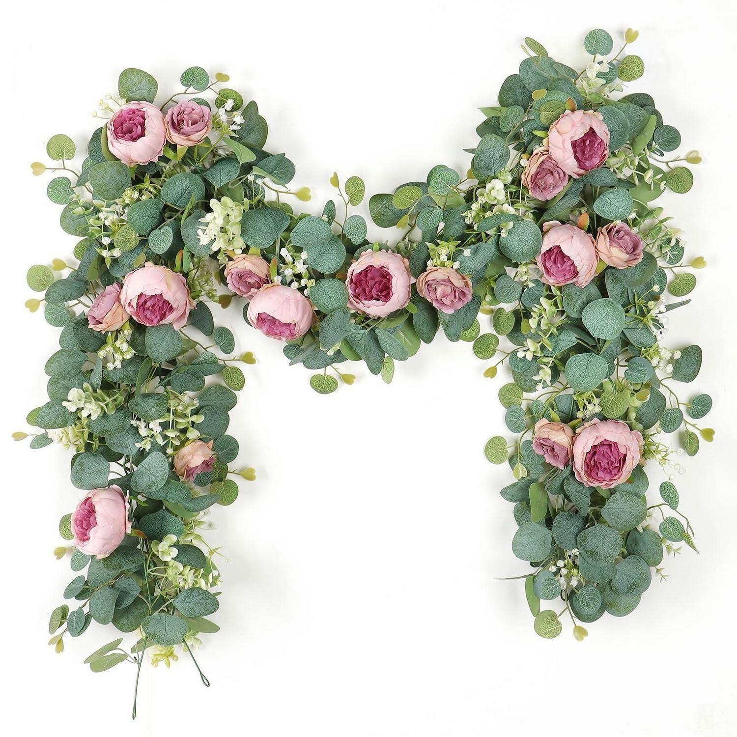 KÜNSTLICHE Blumengirlande Eukalyptus 200 cm Rosa 2-teiliges Set - Multicolor, Kunststoff (10cm)
