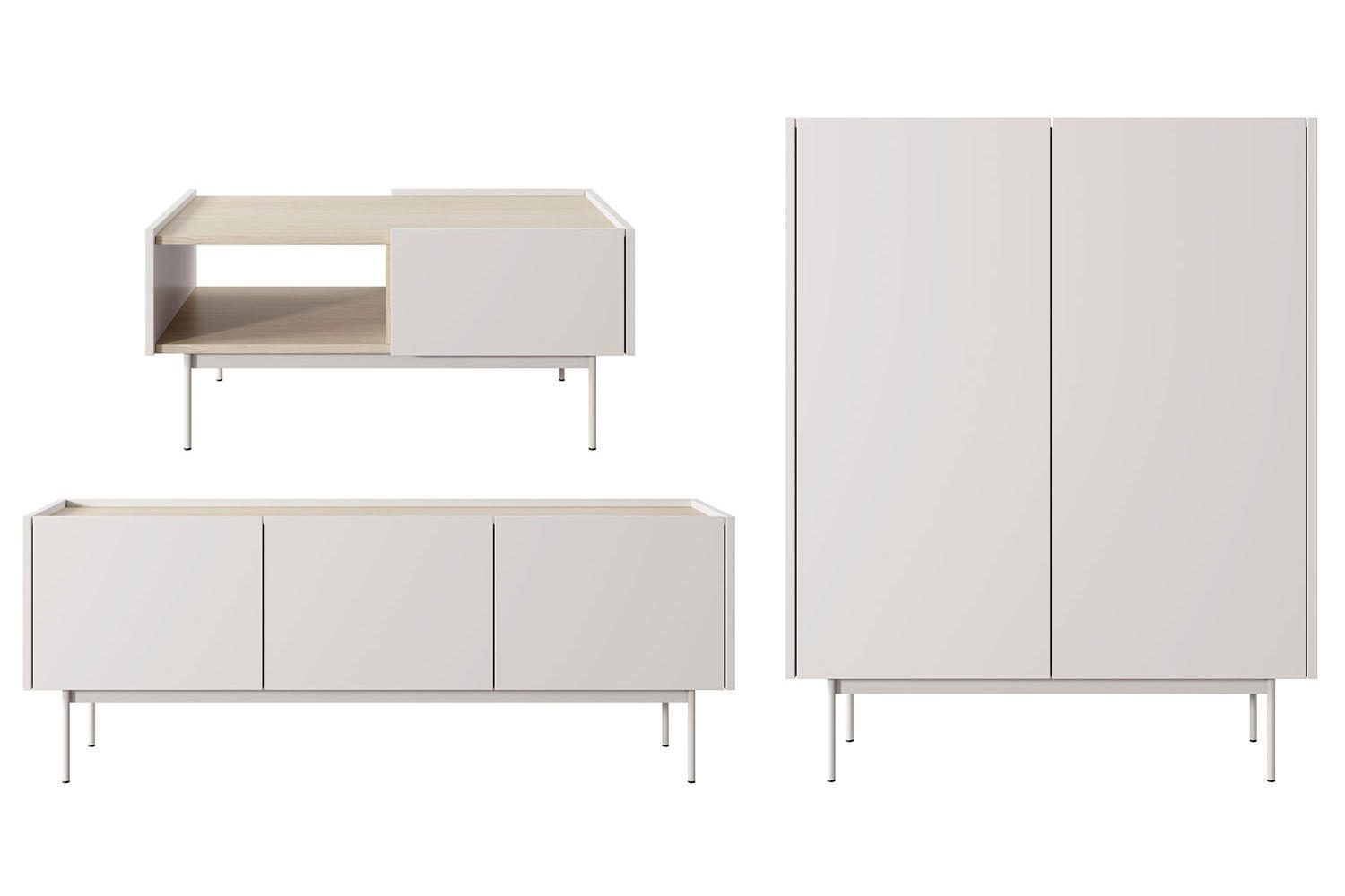 Feldmann-Wohnen Wohnzimmer-Set Creme, Hellbraun 338x122x45 cm