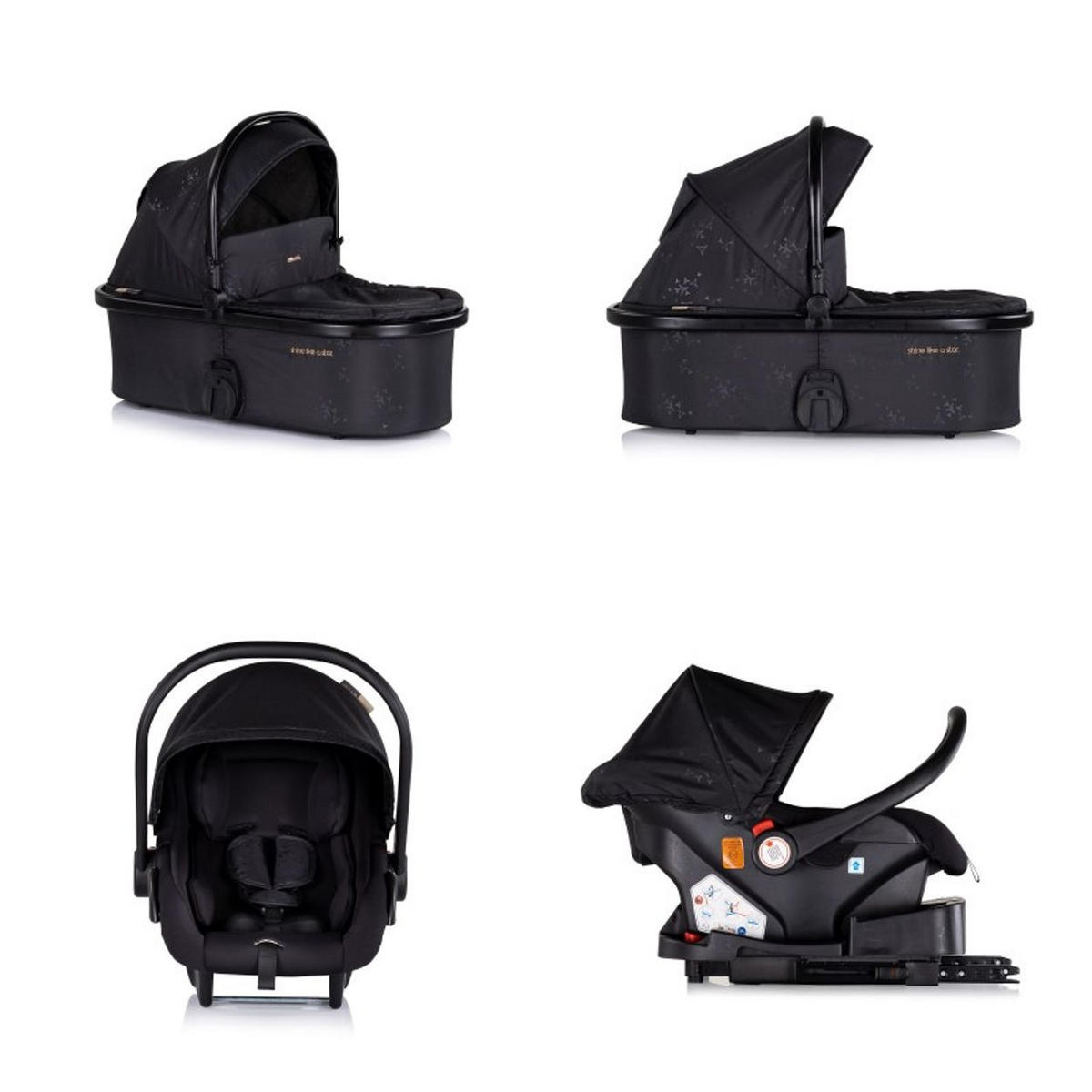 KOMBIKINDERWAGEN Marbella 3 in 1 schwarz Fußabdeckung Einlage i-Size Babyschale - Schwarz, Metall (90/63/108cm) - Chipolino