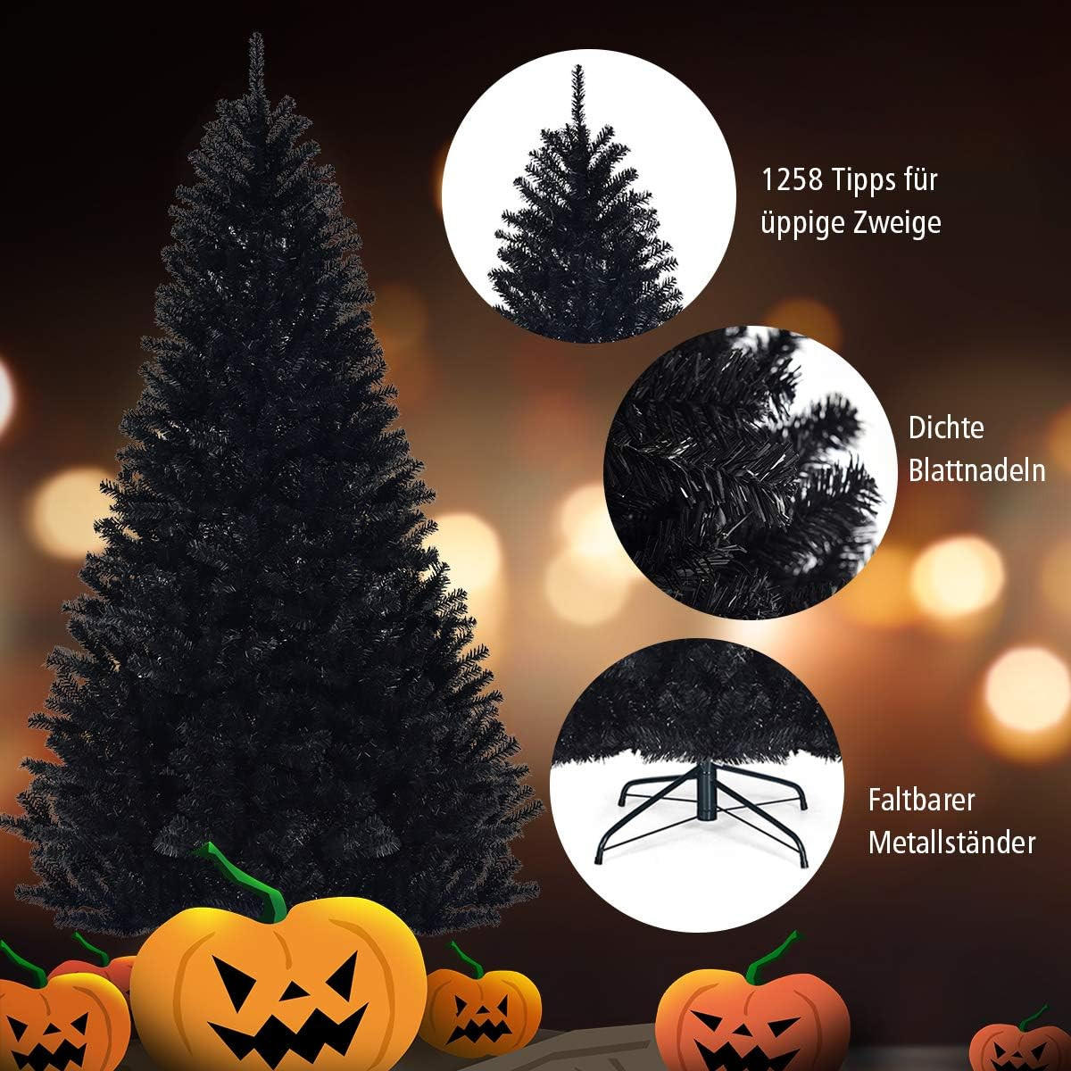 WEIHNACHTSBAUM Schwarz - Schwarz, Kunststoff (225cm) - COSTWAY