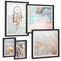 BILDER SET 5er Set - 50x50 cm & 20x30 cm & 40x60 cm Schwarzer Rahmen - Stadtansichten, Brücken, Eiffelturm, Auto - Schwarz, Kunststoff (40/60cm) - TULUP