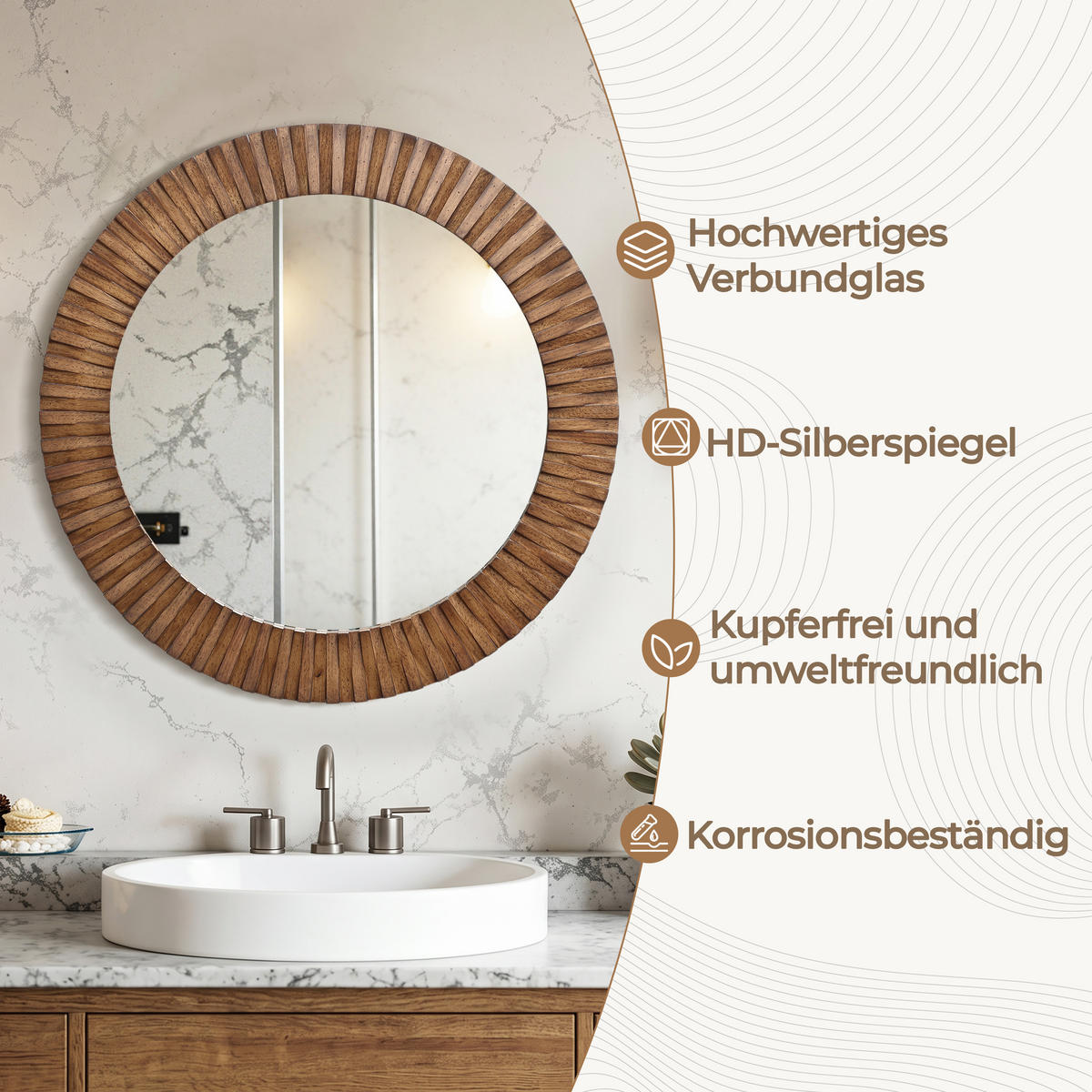 SPIEGEL rund Ø 74 cm mit Eichenholzrahmen - Alteiche, Glas/Holz (74/3.5/74cm) - Hometopia