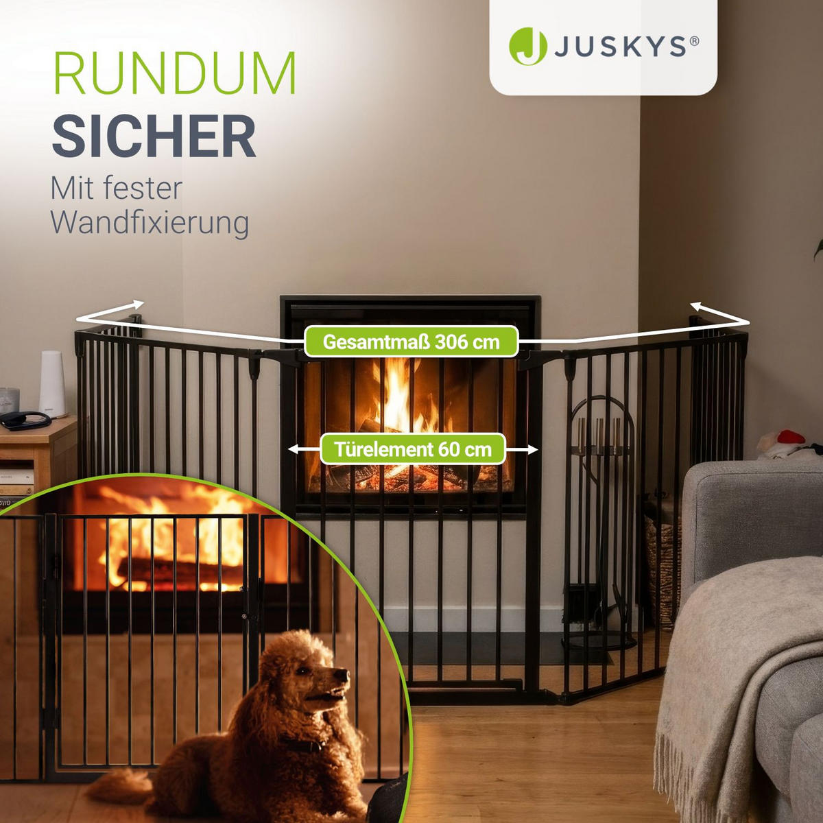 KAMINSCHUTZGITTER 300 cm - Schwarz, Metall (60/76/303cm) - Juskys
