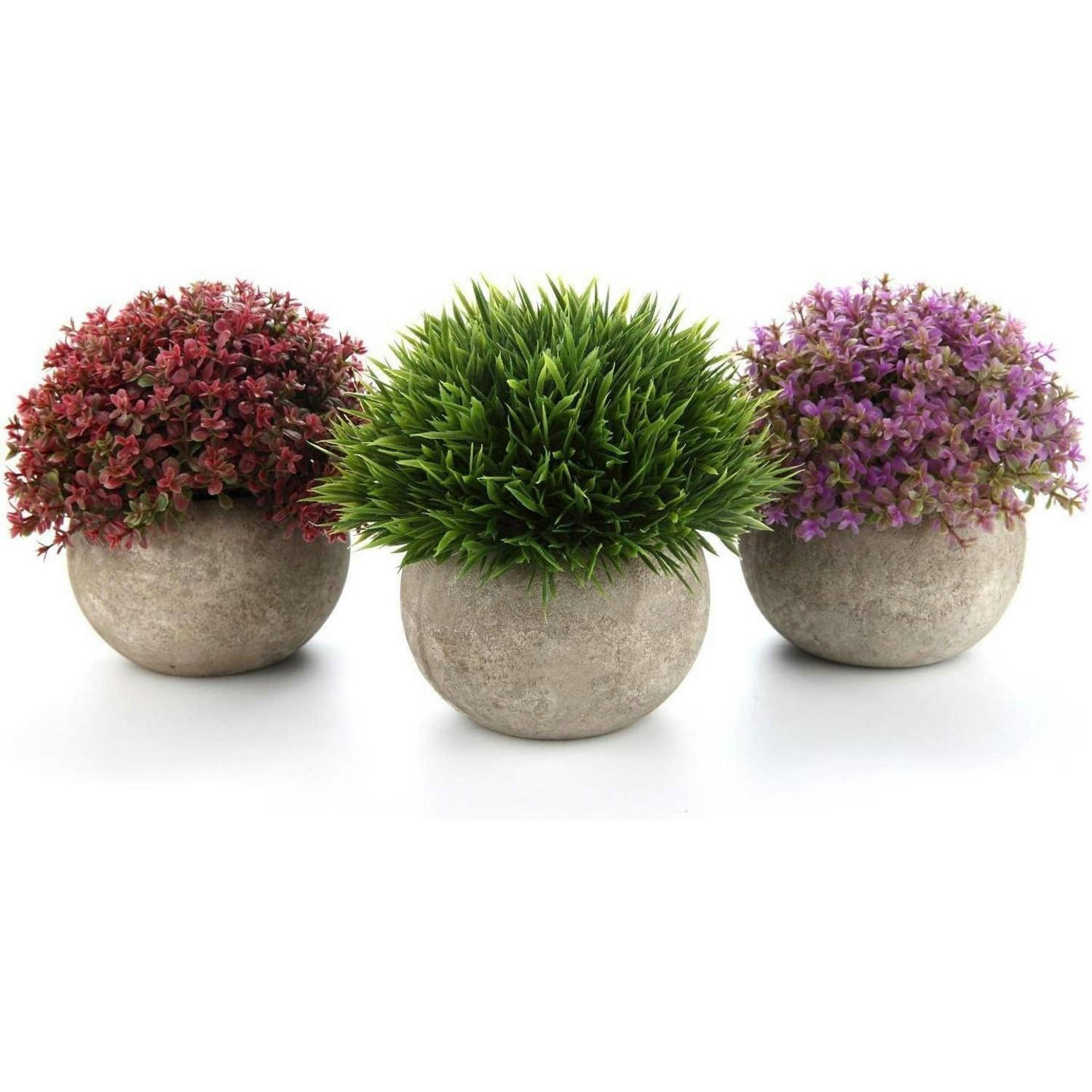 KUNSTPFLANZEN-SET 3-teilig Beton-Optik Grün Rot Lila - Multicolor, Kunststoff (720cm)