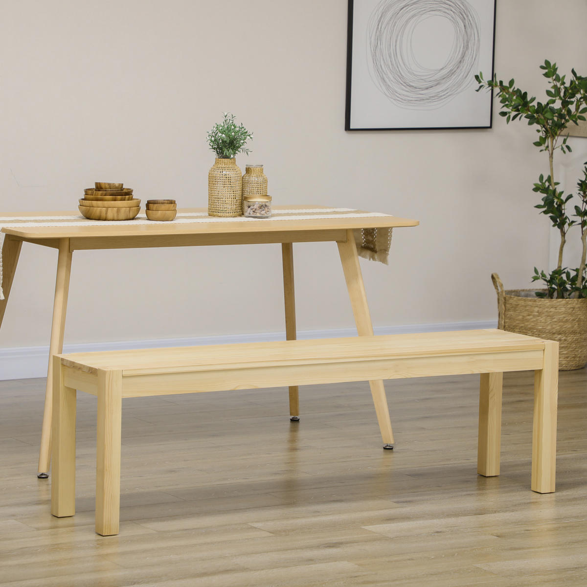 SITZBANK 3-Sitzer Holzbank Essbank im Landhaus-Stil, Küchenbank für Küche Natur - Naturfarben, Holz (33/45/150cm) - HOMCOM