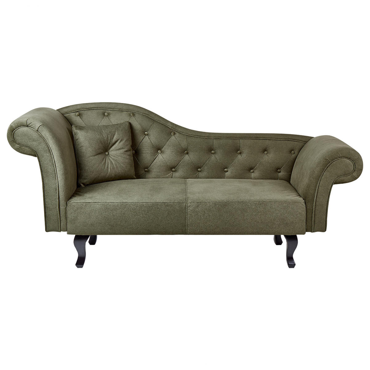 CHAISELONGUE Samtstoff olivgrün links Lattes - Dunkelbraun/Grün, Textil (192/81/59cm) - Beliani