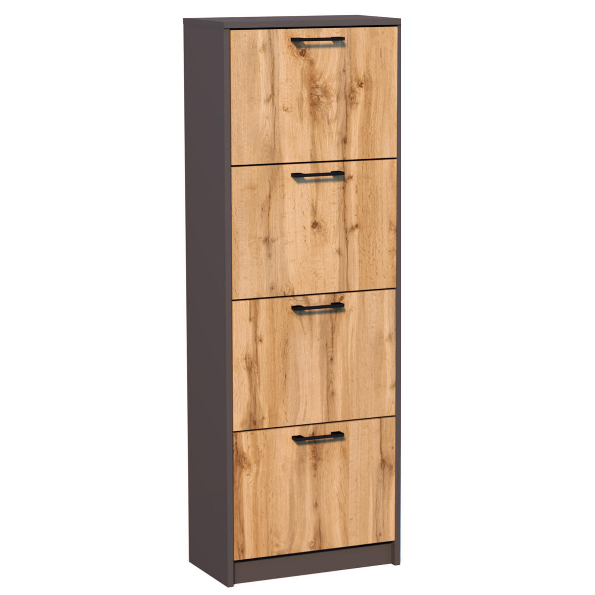 SCHUHSCHRANK mit 4 Fächern in Graphit-Eiche - Eichefarben/Graphitfarben, Holzwerkstoff (50/152/28cm) - Home Collective